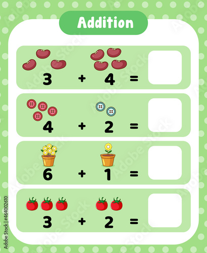 Preschool addition math worksheet template