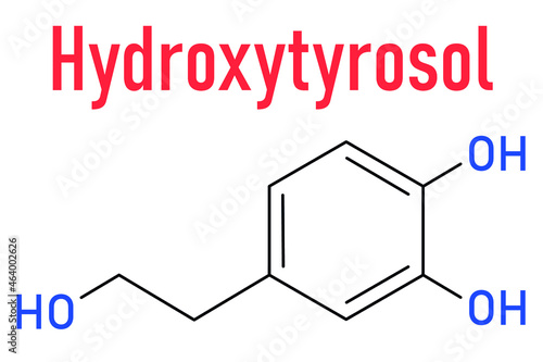 Hydroxytyrosol olive oil antioxidant molecule. Skeletal formula.