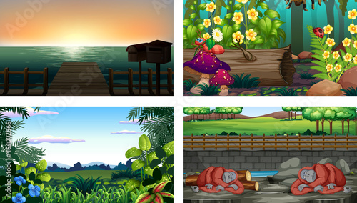 Four different nature horizontal scene