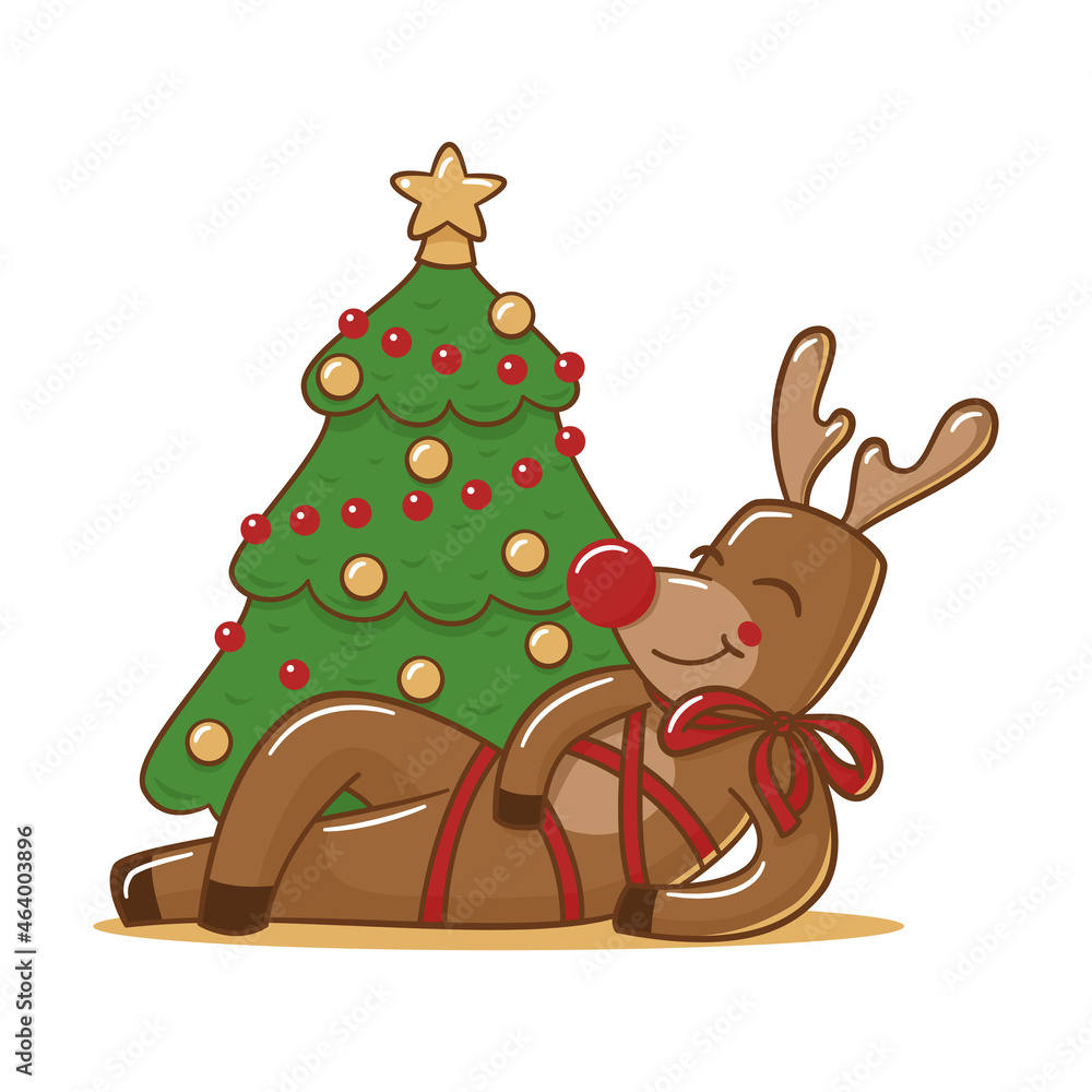holiday deer lies under the christmas tree