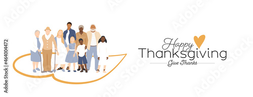 Happy Thanksgiving card. Multicultural family.