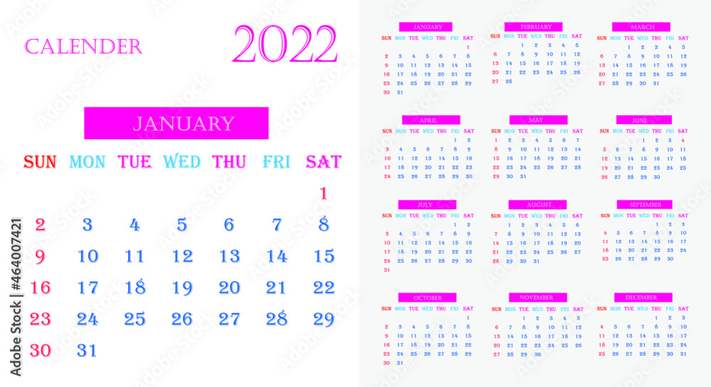 Calendar for 2022. 2022 Wall calendar English languages. Week start from Sunday. Calendar for 2022. 2022 Wall calendar English languages. Week start from Sunday.