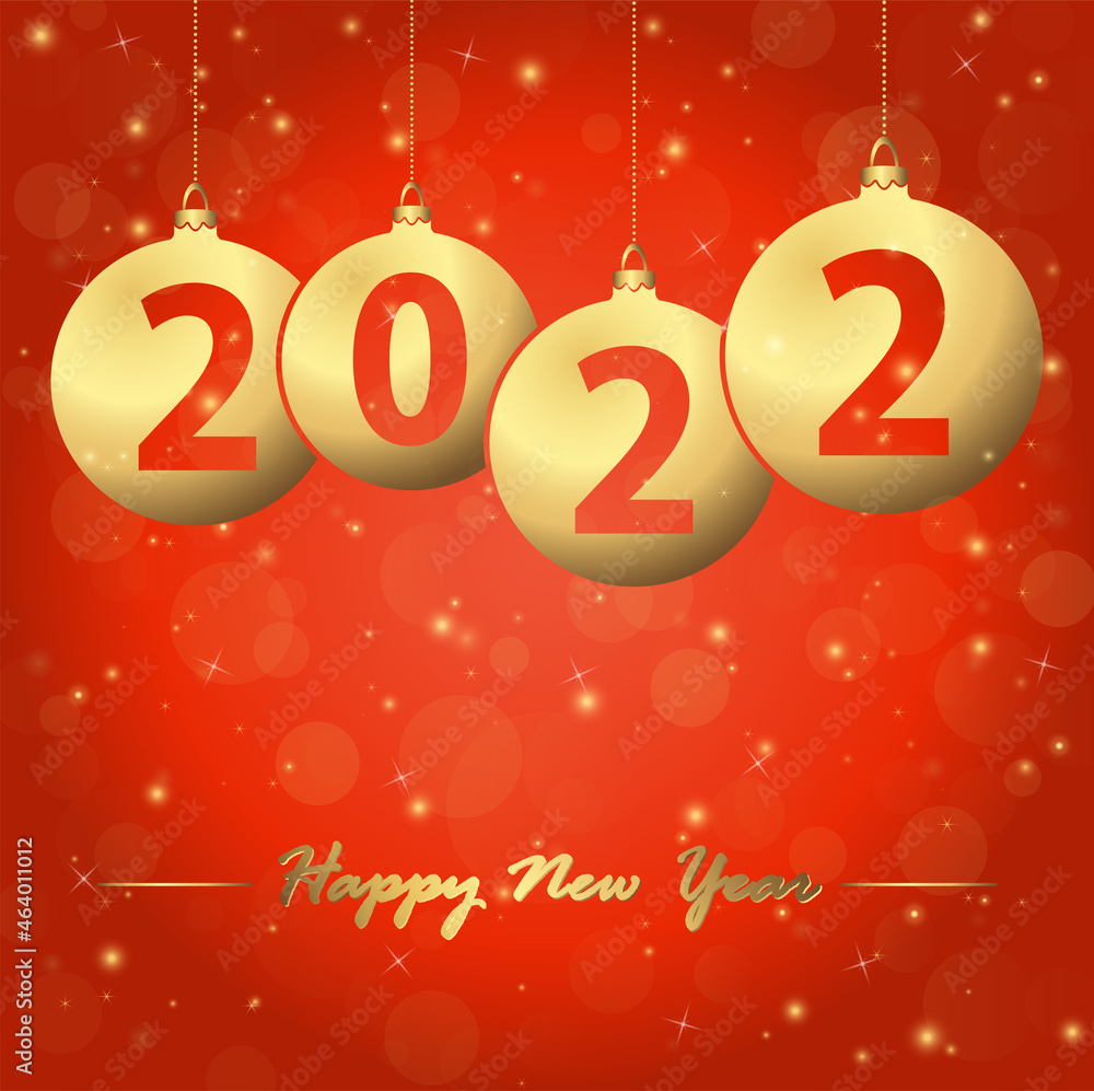 red background with golden christmas bubbles and text 2022 for the new year red background with golden christmas bubbles and text 2022 for the new year