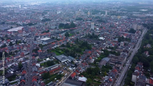 Aerial view aroundf the city Aalst in Belgium on a cloudy morning day photo