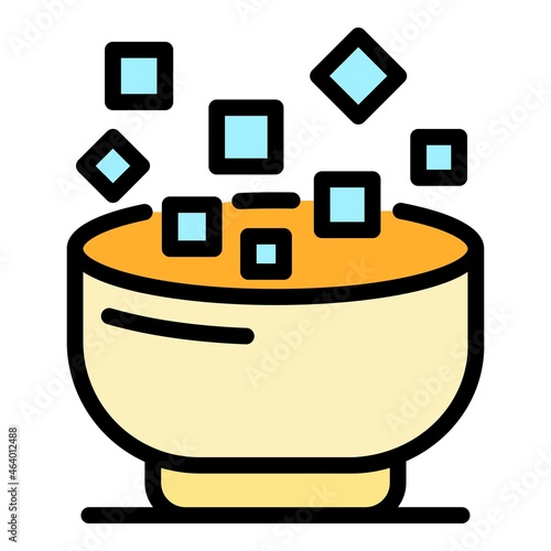 Sugar cubes in bowl icon. Outline sugar cubes in bowl vector icon color flat isolated