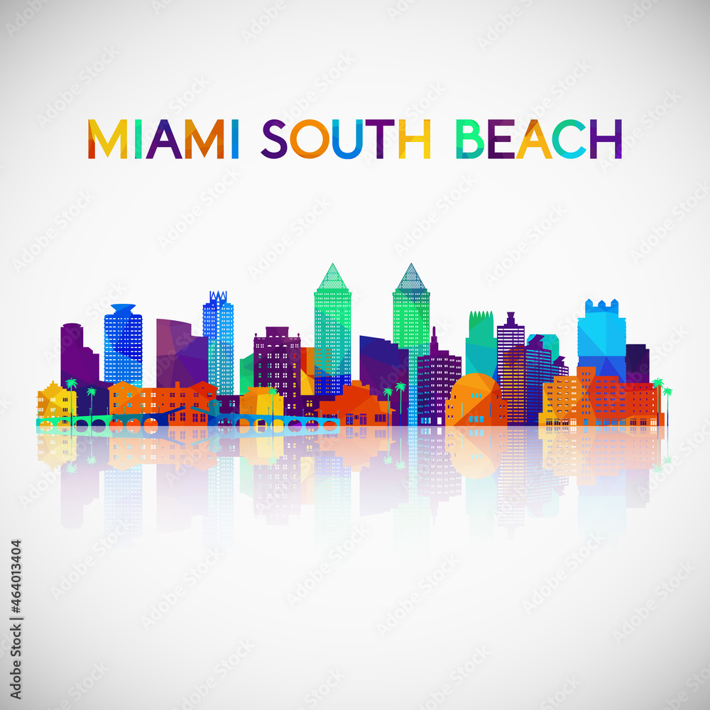 Miami South Beach skyline silhouette in colorful geometric style. Symbol for your design. Vector illustration.