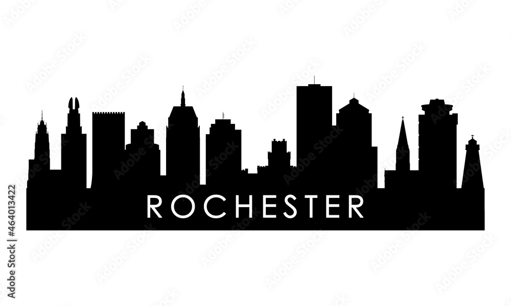 Rochester skyline silhouette. Black Rochester city design isolated on white background.
