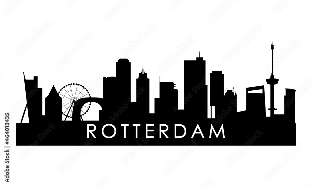 Rotterdam skyline silhouette. Black Rotterdam city design isolated on white background.