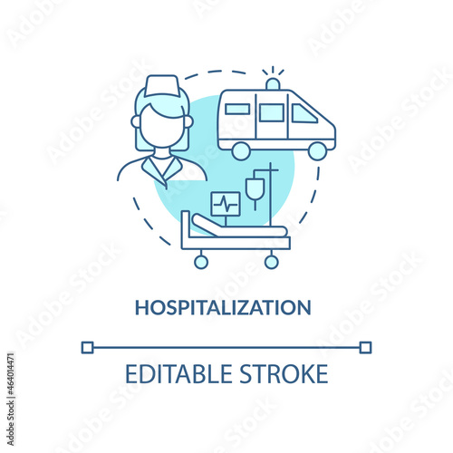 Hospitalization blue concept icon. Pneumonia treatment abstract idea thin line illustration. Stay in hospital. Emergent hospital admission. Vector isolated outline color drawing. Editable stroke