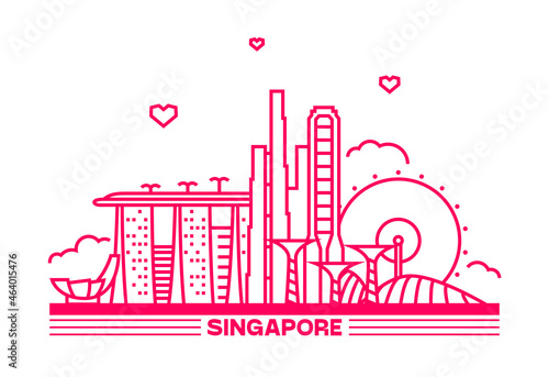 Singapore Skyline Vector Illustration Pink