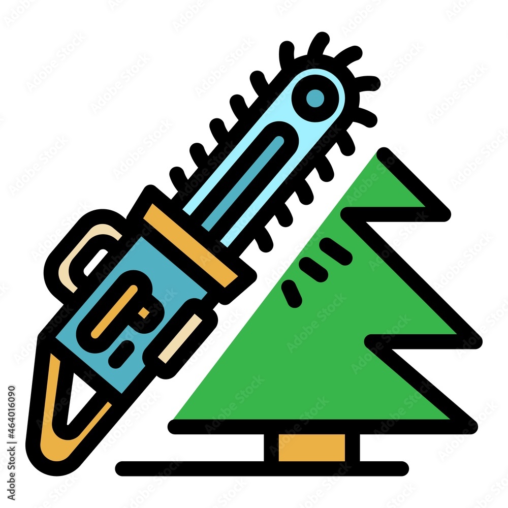 Forest chainsaw icons set. Outline set of forest chainsaw vector icons thin line color flat on white Forest chainsaw icons set. Outline set of forest chainsaw vector icons thin line color flat on white