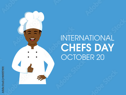 International Chef Day vector. Cheerful african american male chef icon vector. Happy cook black man avatar vector. Chefs Day Poster, October 20. Important day