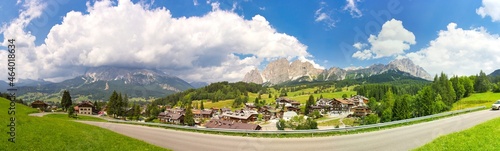 Belluno, Italy - August 17, 2018: resort town in the highlands of the Dolomites of Italy, Cortina d Ampezzo