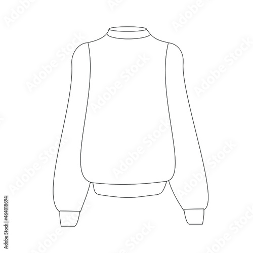 Contour vector illustration of a sweatshirt. Technical drawing for designing clothing. Winter cozy jumper without unnecessary details. Suitable for the fashion industry, catalogs, clothing stores 