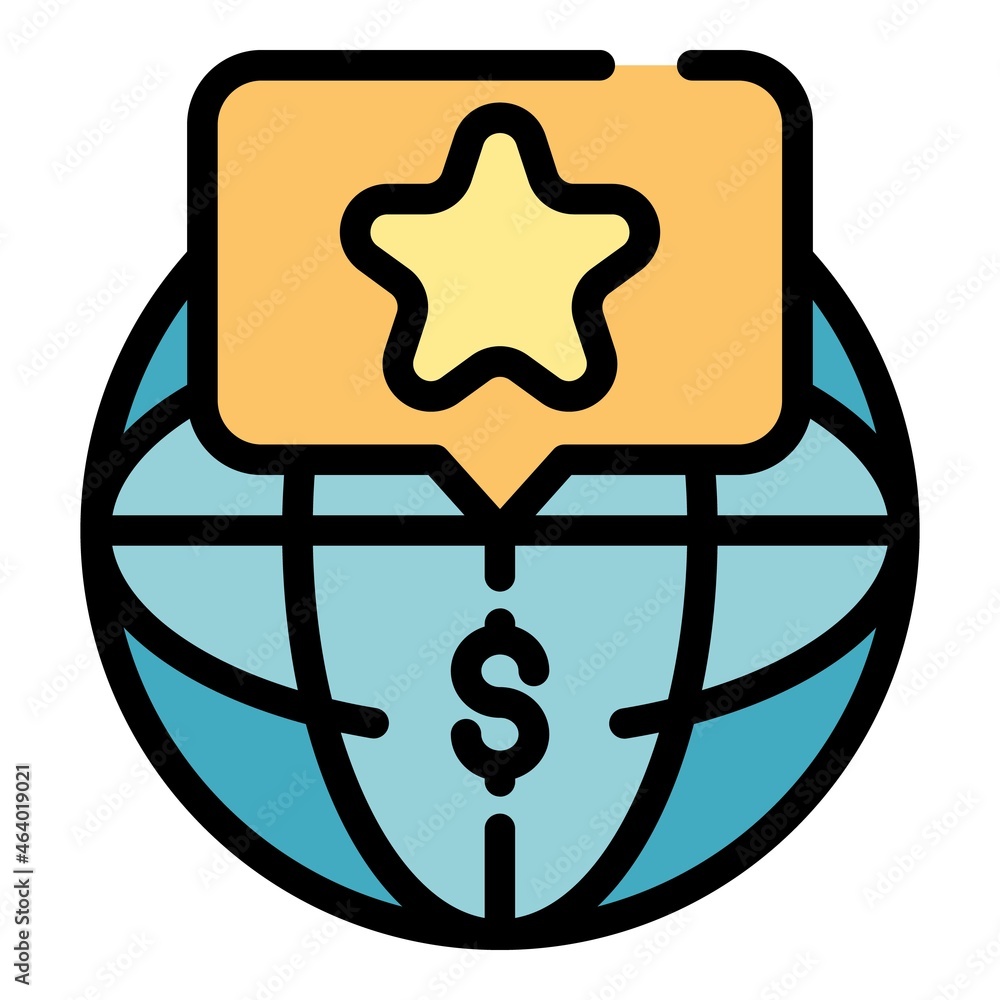 Global store icon. Outline global store vector icon color flat isolated