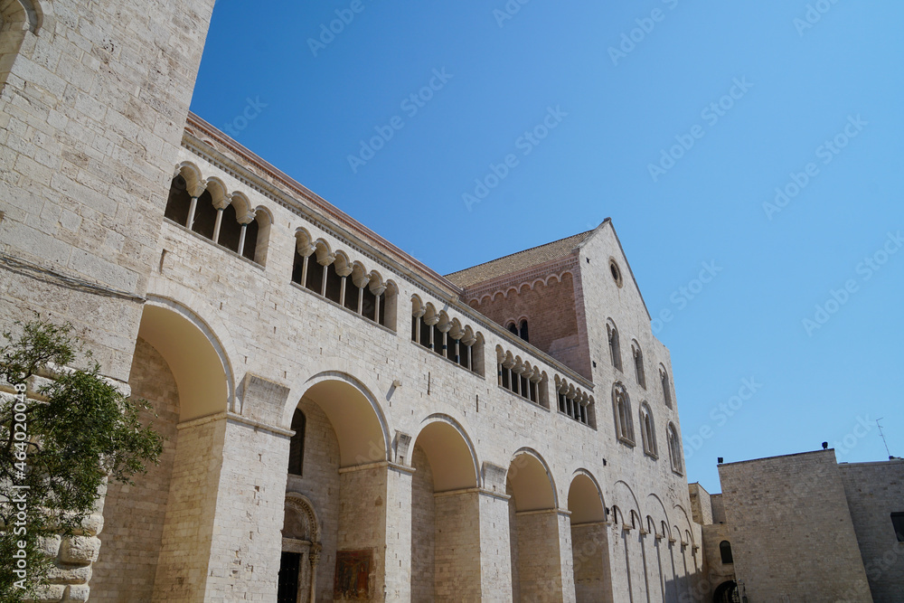 Bari, Puglia, Italy - August 15 ,2021: exterior of the San Nicola basilica in Bari