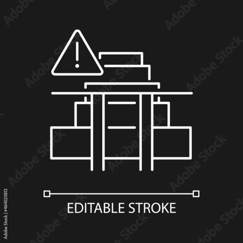 Stairway safety gates white linear icon for dark theme. Falling and injuries prevention. Thin line customizable illustration. Isolated vector contour symbol for night mode. Editable stroke