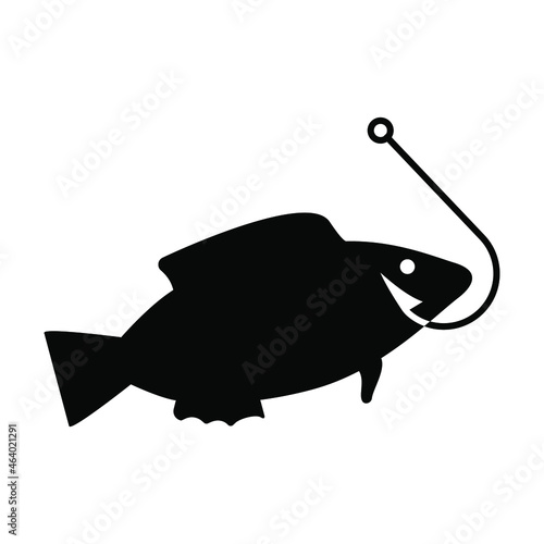 Fish on a hook, black on a white background, icon for design, vector illustration