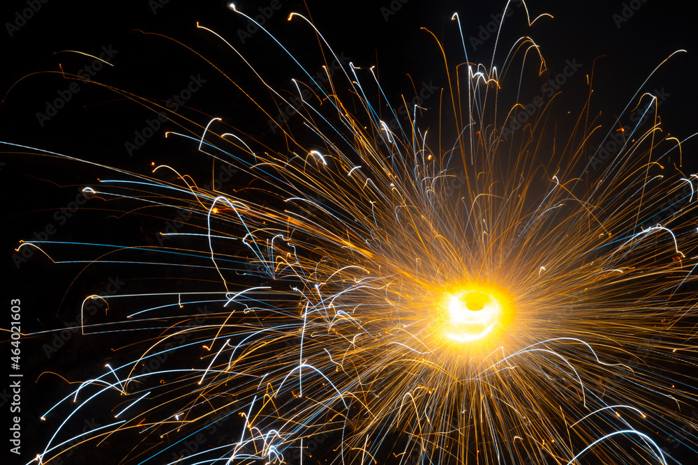 Long Exposure shot of Ground Spinner fireworks during the Diwali