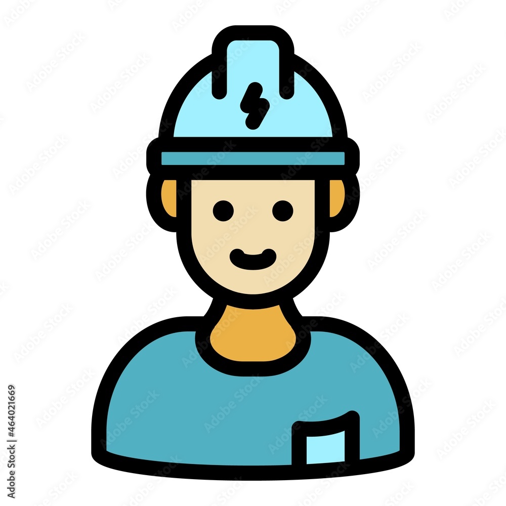 Electrician in helmet icon. Outline electrician in helmet vector icon color flat isolated Electrician in helmet icon. Outline electrician in helmet vector icon color flat isolated