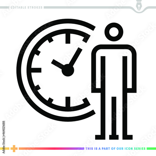 Editable line icon of flexible working hours as a customizable black stroke eps vector graphic.