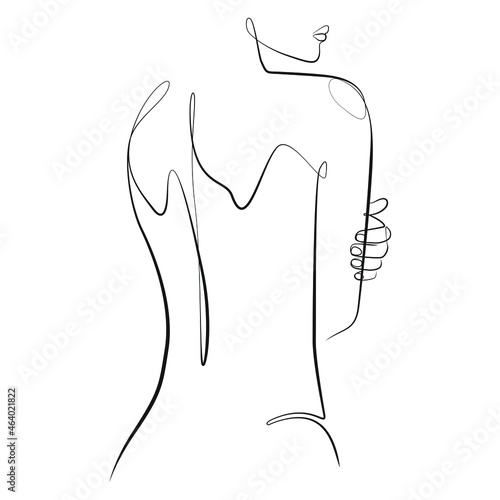 Naked woman standing back one line art on white isolated background. Vector illustration 