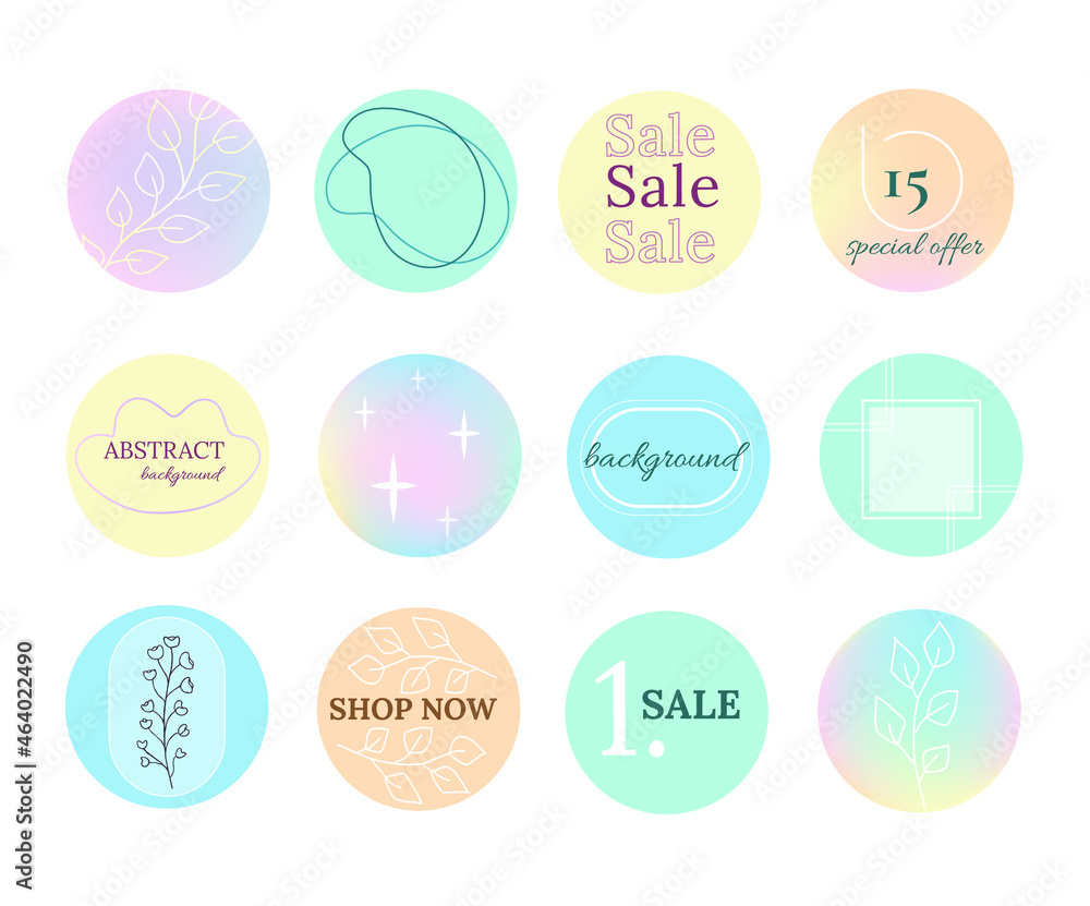 Round sticker set. Gradient Aesthetic, elegant vibrant background ...