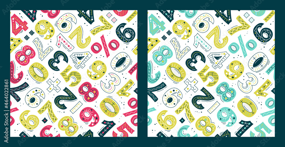 Numbers - vector seamless pattern. Background for fabric, textile, wallpaper, posters, gift wrapping paper, napkin, pajamas.  Print for children, baby 