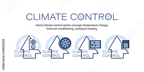 Home climate control system concept. Vector icon set. Warming, heating unit, air conditioners system