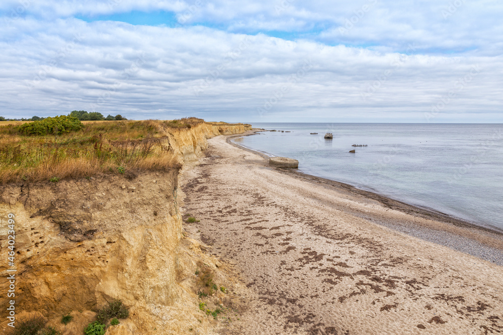 Beach and cliff at the southernmost point of Denmark at Gedser Odde, island of Falster, 