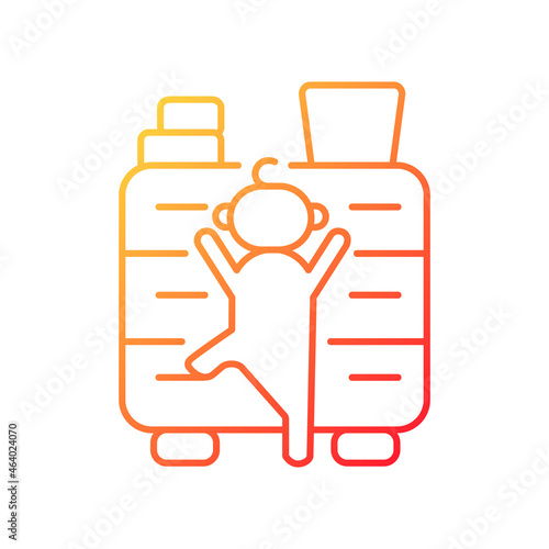 Child climbing on furniture gradient linear vector icon. Child safety at home. Risk of concussion and broken limb. Thin line color symbol. Modern style pictogram. Vector isolated outline drawing