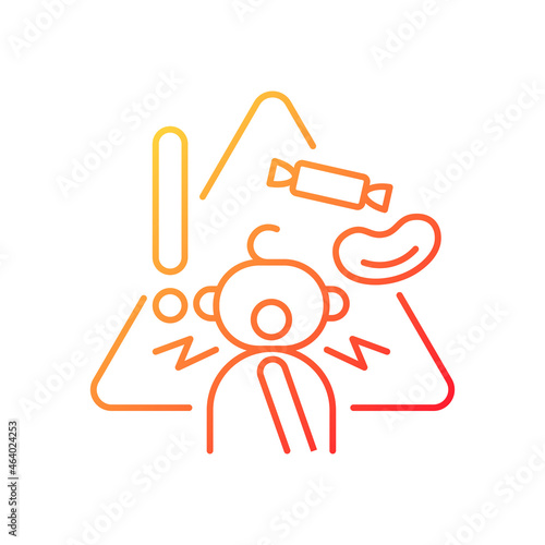 Choking hazard foods gradient linear vector icon. Child safety at home. Prohibited food products for toddlers. Thin line color symbol. Modern style pictogram. Vector isolated outline drawing