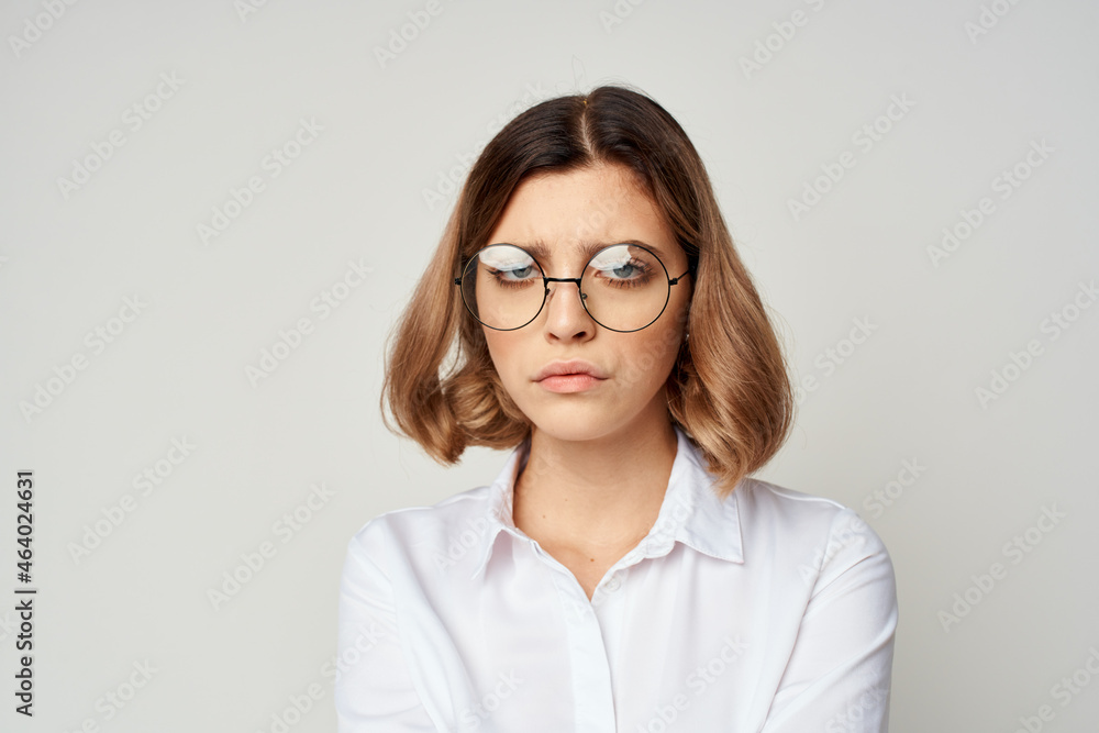 manager with documents in hand light background emotions
