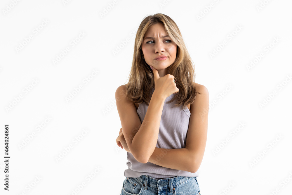Tired woman unhappy isolated on white background Tired woman unhappy isolated on white background