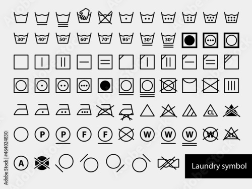 Laundry Symbols. Set of icons for washing. Full icon set of laundry symbols, 
hand wash, washing machine, label, iron, caring. Vector illustration. 