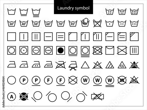 Laundry Symbols. Set of icons for washing. Full icon set of laundry symbols, 
hand wash, washing machine, label, iron, caring. Vector illustration. 