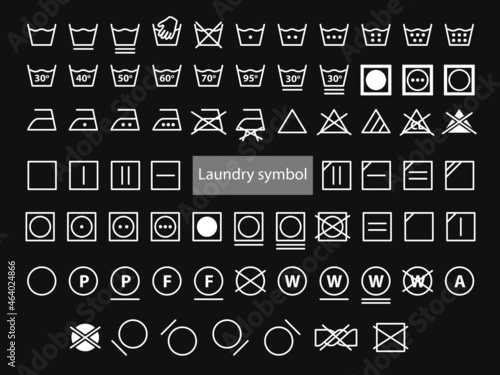 Laundry Symbols. Set of icons for washing. Full icon set of laundry symbols, 
hand wash, washing machine, label, iron, caring. Vector illustration. 