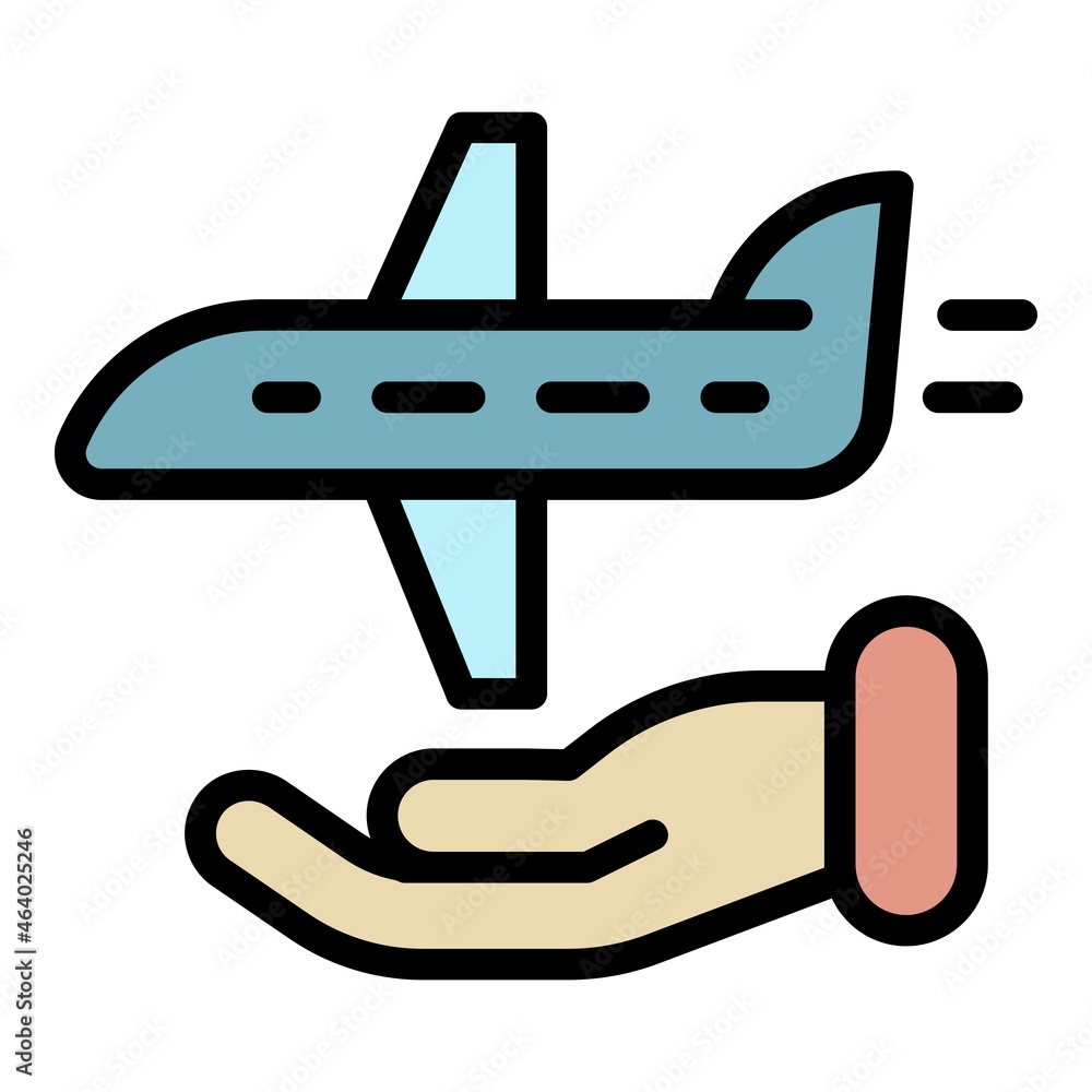 Fly airplane protection icon. Outline fly airplane protection vector icon color flat isolated Fly airplane protection icon. Outline fly airplane protection vector icon color flat isolated