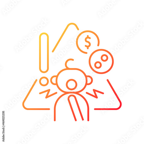 No access to coins, buttons and safety pins gradient linear vector icon. Child safety at home. Baby security. Thin line color symbol. Modern style pictogram. Vector isolated outline drawing