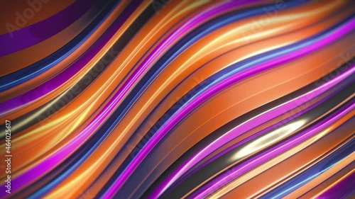Rainbow Lines Metal Surface Animation, 3d Abstract Motion Background (ID: 464025617)