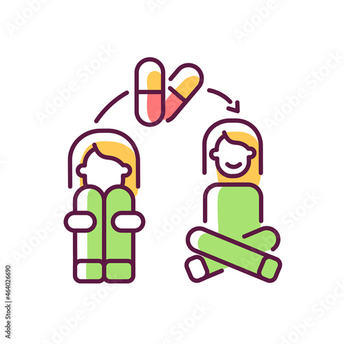 Medication for panic treatment RGB color icon. Anti anxiety pills. Mental disorder therapy. Antidepressants and sedative medicine. Isolated vector illustration. Simple filled line drawing