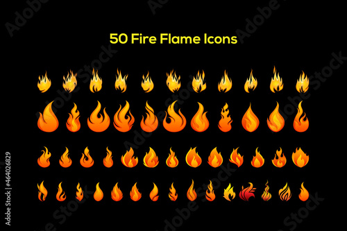 Fifty fire flame vector icons set
