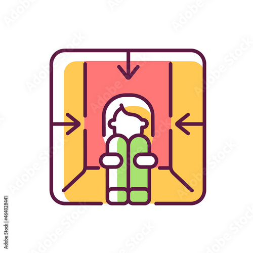 Claustrophobia RGB color icon. Fear of enclosed spaces as panic attack trigger. Mental disorder and phobia. Psychological problem. Isolated vector illustration. Simple filled line drawing