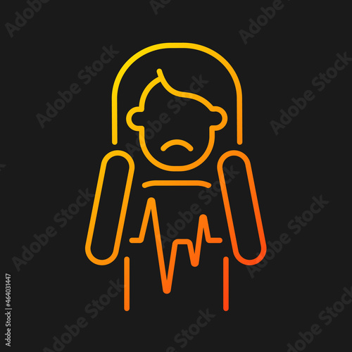 Heart palpitations gradient vector icon for dark theme. Fast beating and fluttering heart. Mental disorders. Thin line color symbol. Modern style pictogram. Vector isolated outline drawing