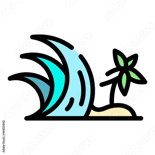 Palm tree tsunami icon. Outline palm tree tsunami vector icon color flat isolated