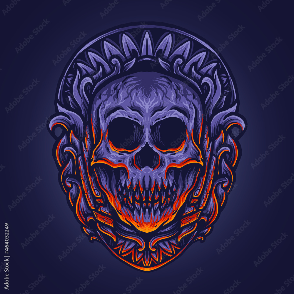 Fototapeta premium artwork illustration and t shirt design skull engraving ornament