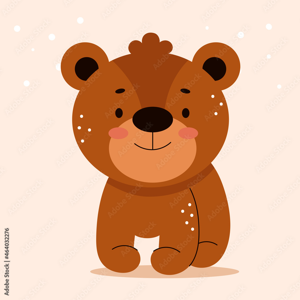 Fototapeta premium Cute brown bear in cartoon flat style. Forest animals. Vector illustration for nursery, print on textiles.