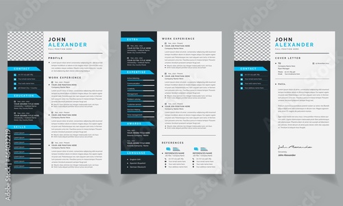 2 Page Editable resume Layout Set Cerulean & Shark color	