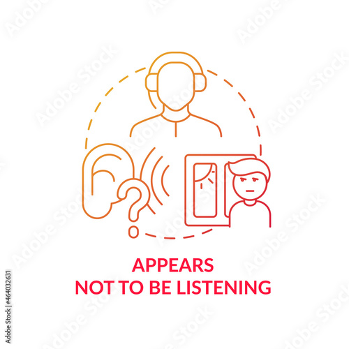 Appears not to be listening concept icon. Inattentive sign abstract idea thin line illustration. Learning disability. Poor listening skill. Brain-based condition. Vector isolated outline color drawing