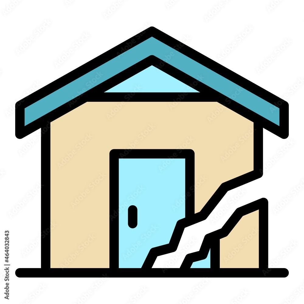 Cracked house icon. Outline cracked house vector icon color flat isolated